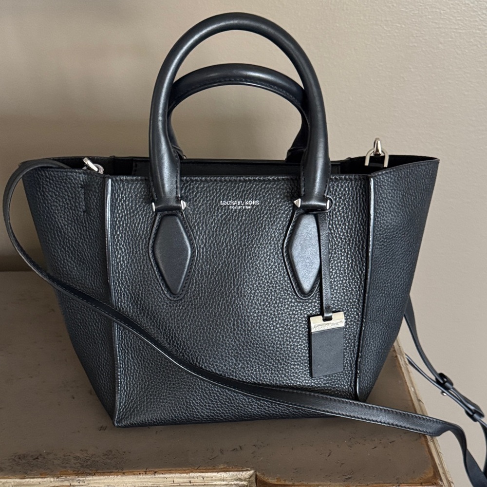 Michael Kors Collection Black Pebbled Leather Satchel